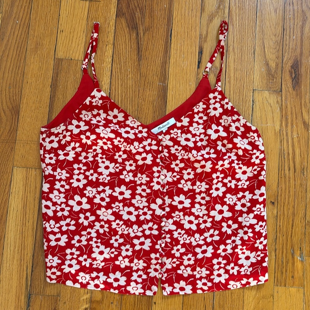 Madewell red floral print blouse size 4.